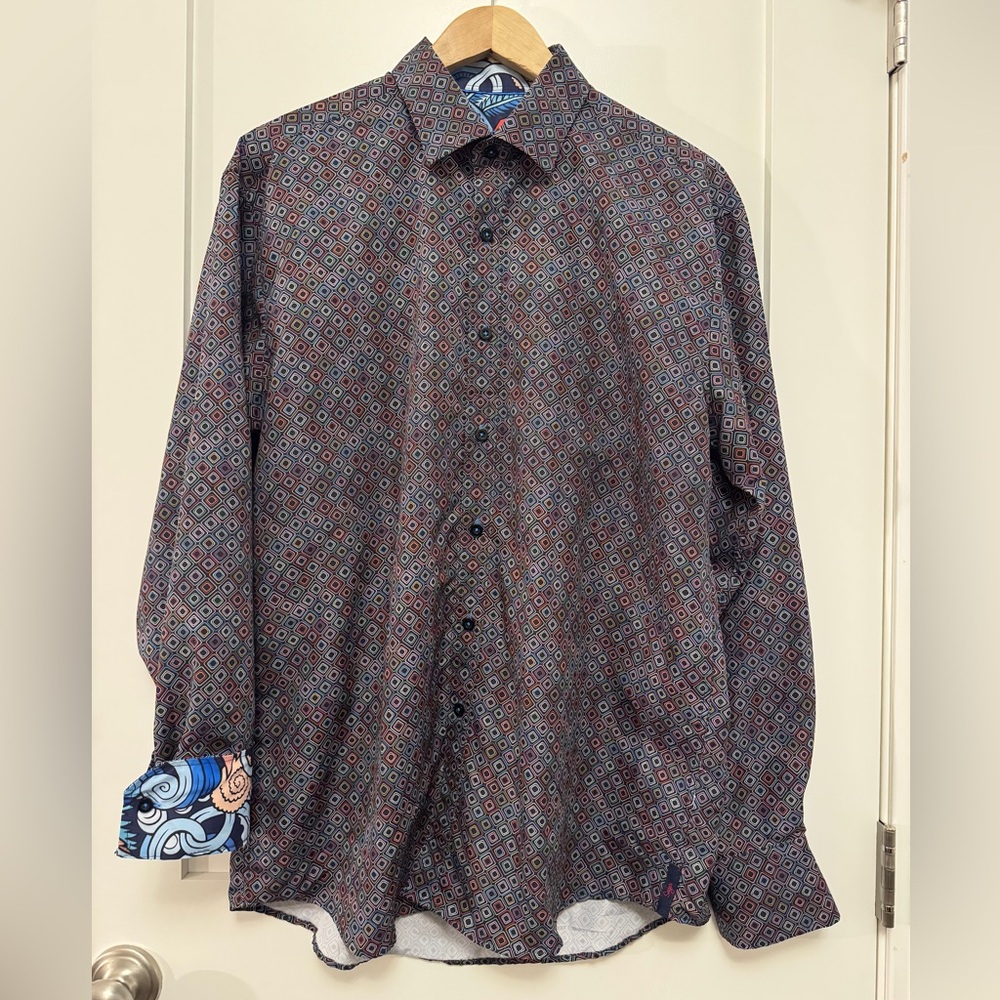 Sugar ‘That Shirt is Sweet’ Men's Geometric Pattern Shirt - Blue and Red Large